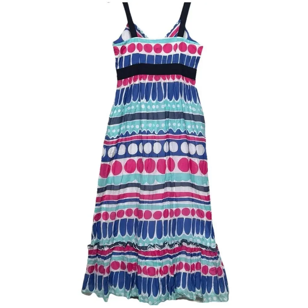 Vineyard Vines Dress Women’s 12 Colorful Silk Blend Stripe Maxi Pockets Tiered